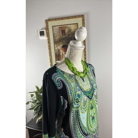 Sandra Darren Dress 12 Blue Green Knee Length Collarless Short Sleeve - Picture 6 of 10